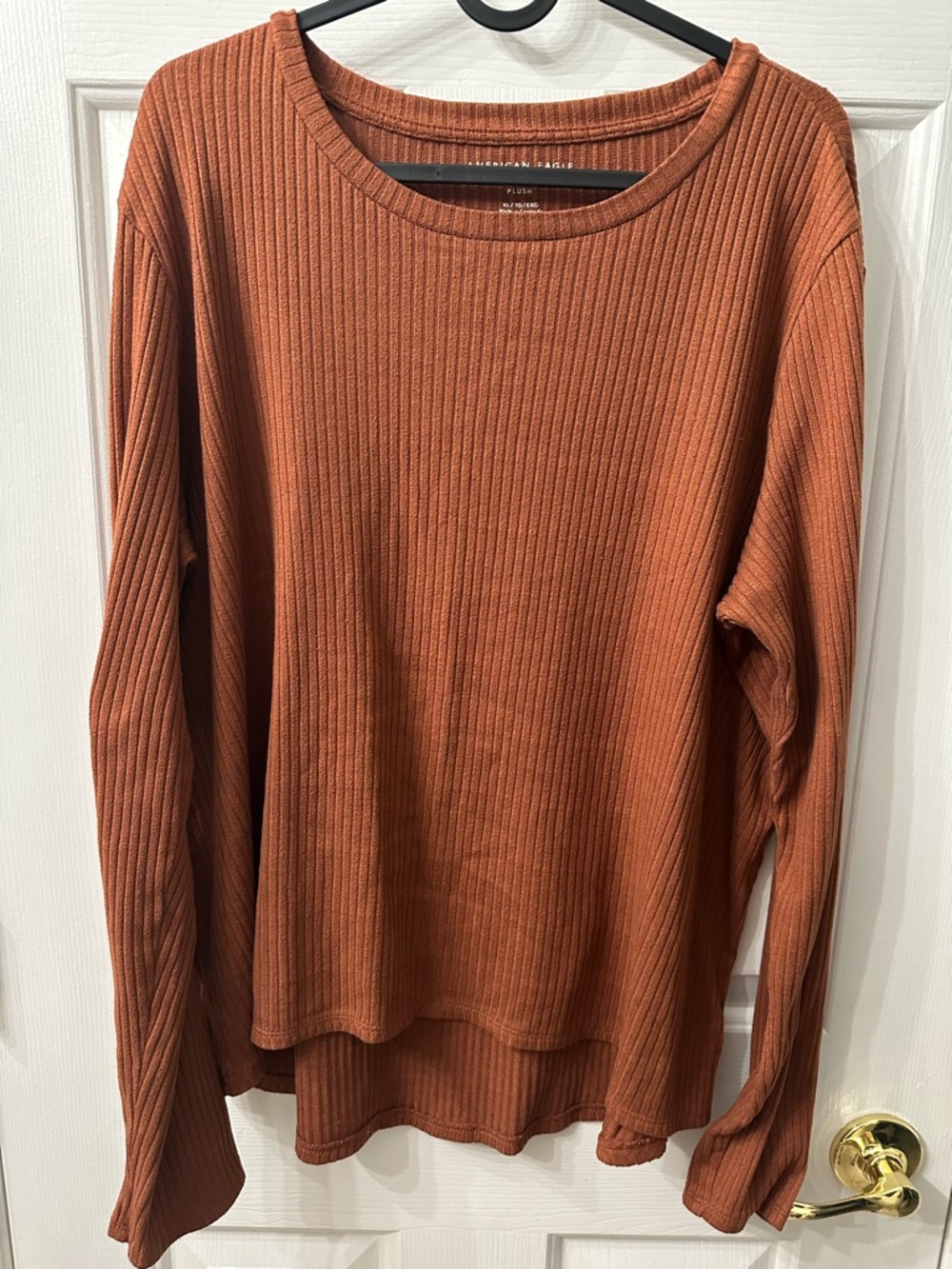 American Eagle Outfitters Top Ribbed Crewneck Burnt Orange Long Sleeve XL